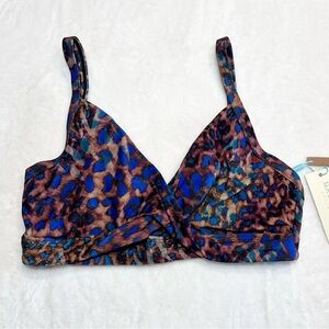 Sea Level Swim Bikini Top Sz 6 Animal Print Cross Front D/DD Cup Underwire NWT
